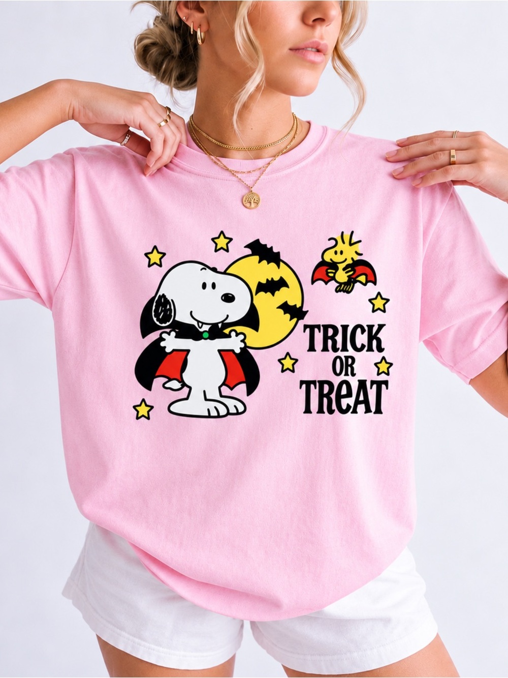 Peanuts Snoopy Vampire Trick Or Treat Gildan T-Shirt Pink NWT